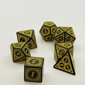 D&D Antique Yellow & Black 7 Dice Set Poly RPG Dungeons Dragons AD&D